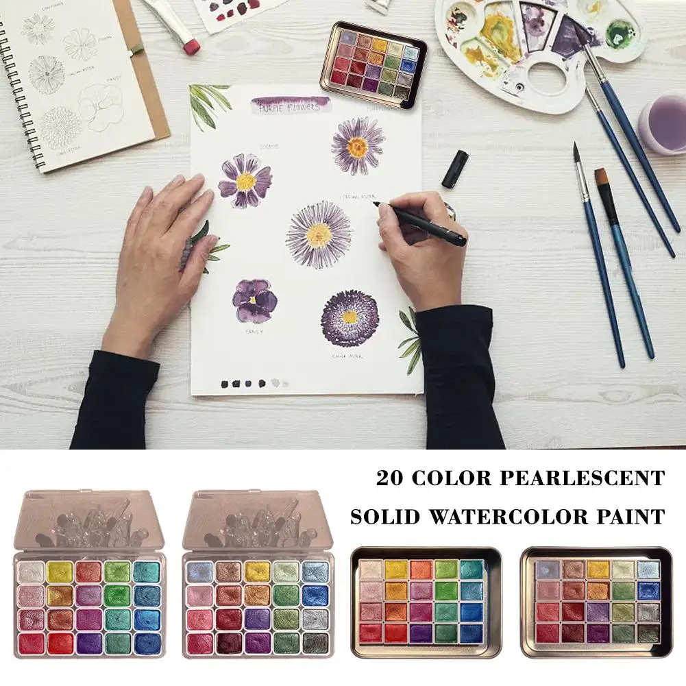 

20 Color Pearlescent Solid Color Watercolor Pigment Set Decora Color Drawing Water Art Handmade Painting Nail Watercolor So A6A3