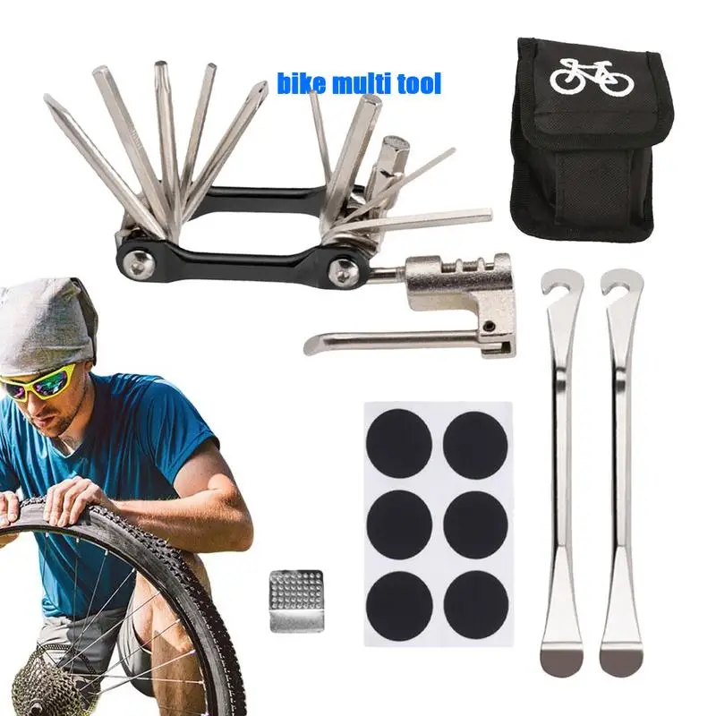 

Велосипедный многофункциональный инструмент 11 в 1, комплект инструментов для ремонта велосипедных шин, включает рычаги и патч для шин, портативный, для ремонта