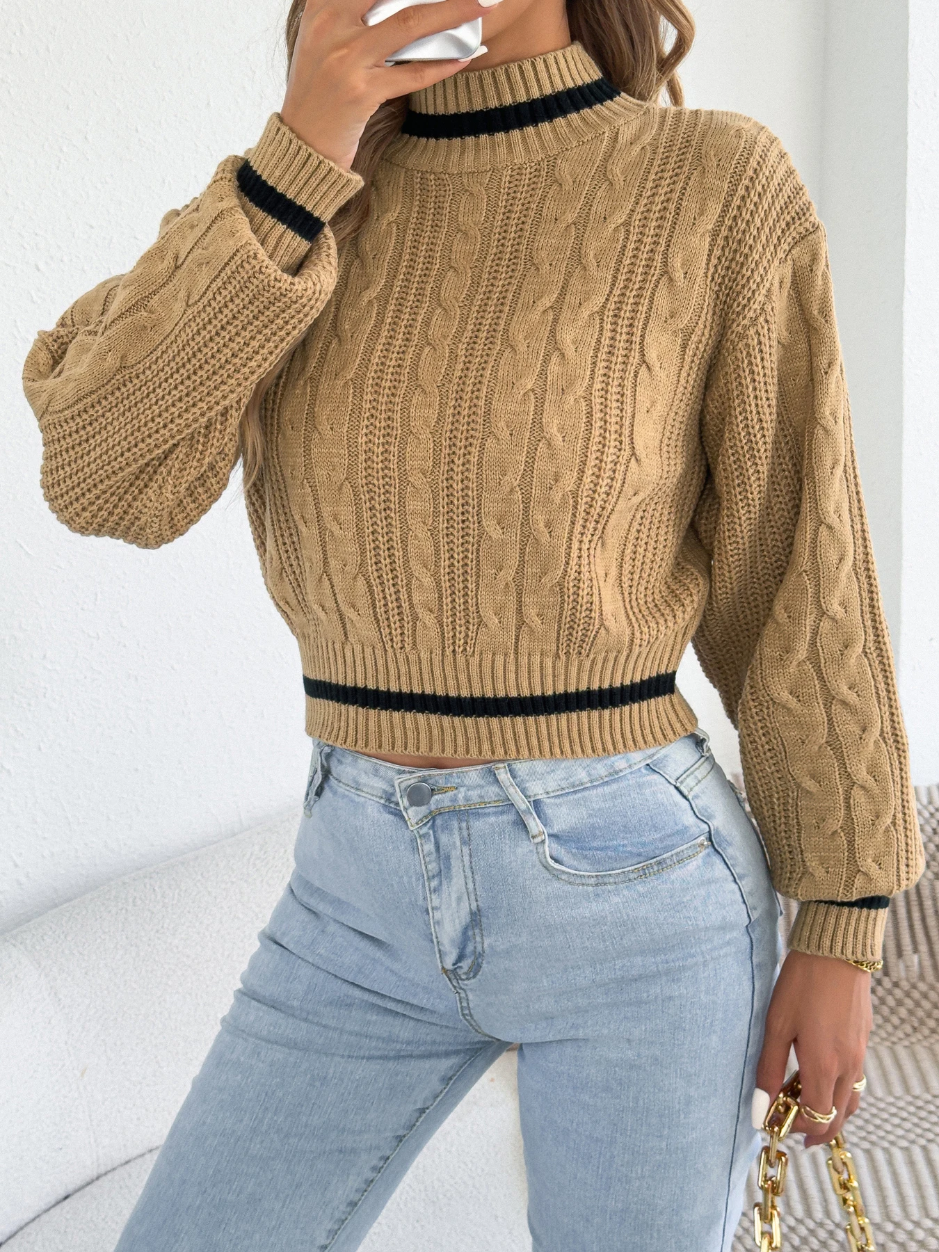 Women Autumn Winter Casual Sweater Round Neck Knitted Pullover