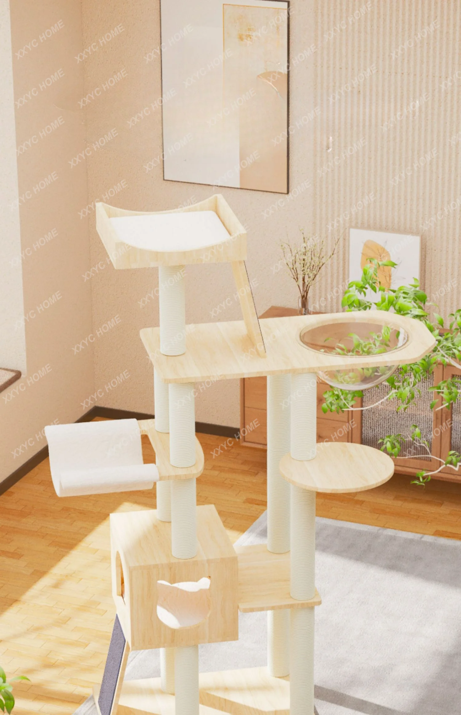 

Solid Wood Cat Climbing Rack Sisal Cat Rack Large Integrated Villa Cat Nest Does Not Cover Space Capsule Cat Tower Cat Tree