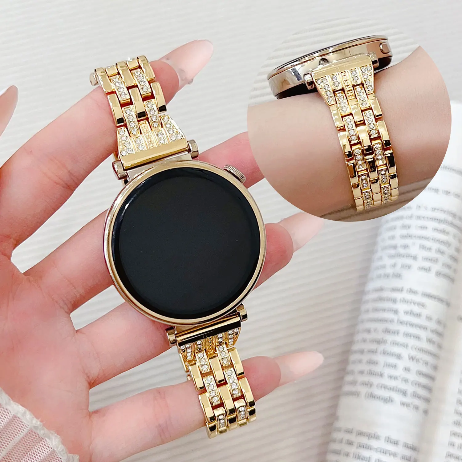 18 mm universelles, luxuriöses, zweireihiges Diamantarmband, geeignet für Huawei GT4-Armband, geeignet für andere Universaluhren