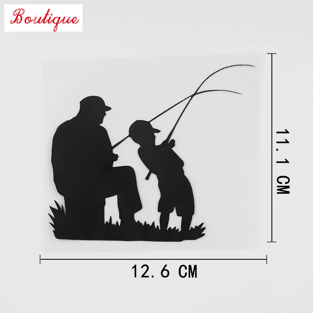 

12.6cmx11.1cm dad kids fishing outdoor sports parenting Vinyl Car Sticker Black / silver 8a-0768, fashion decoration