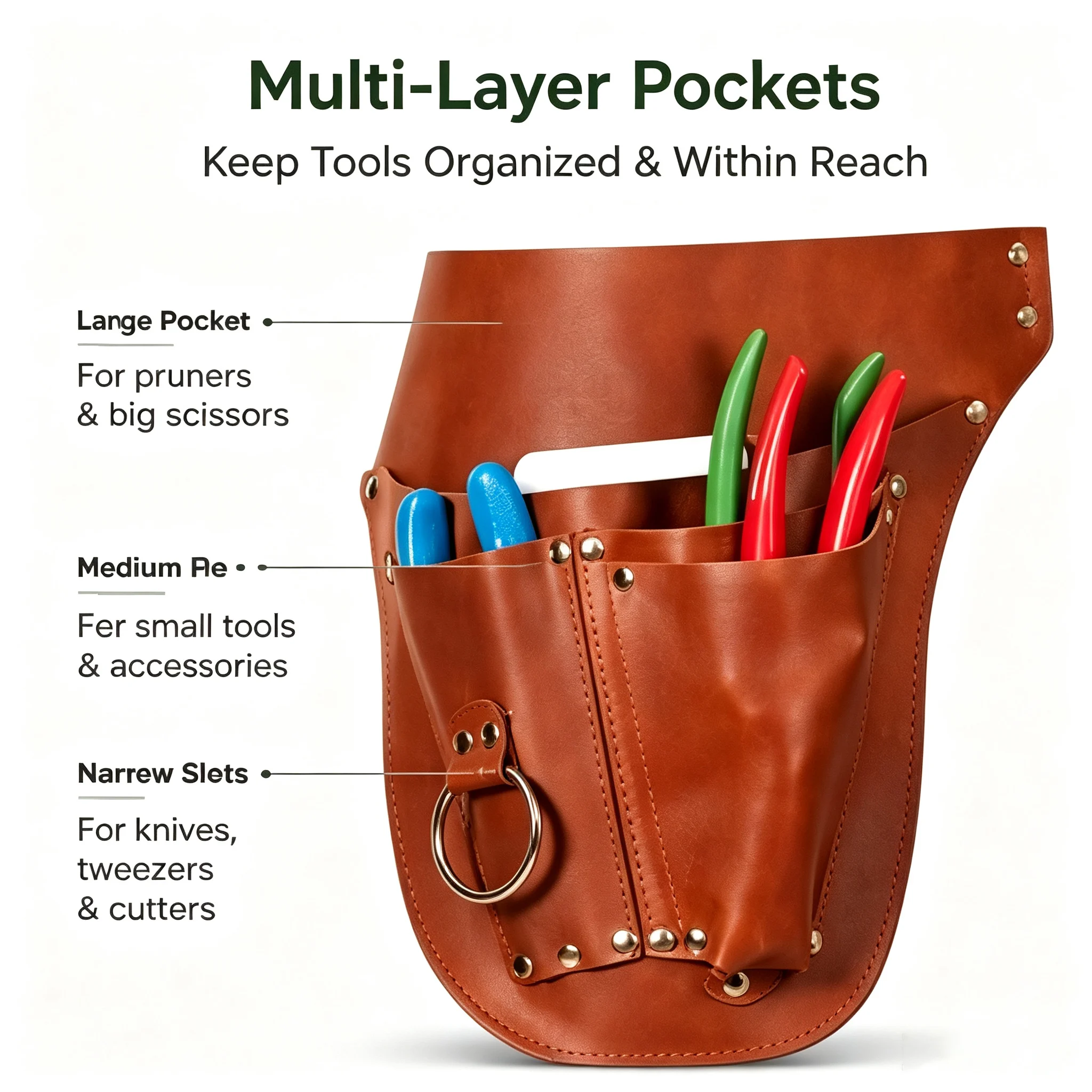 Adjustable PU Leather Garden Tool Storage Apron with Multi-Pocket Design