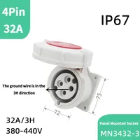 1PCS 4Pin 32A-3h Refrigerated and Refrigerated Container  Industrial Plug Quad Marine Four Hole Connector Socket 380-440V MN3412 3