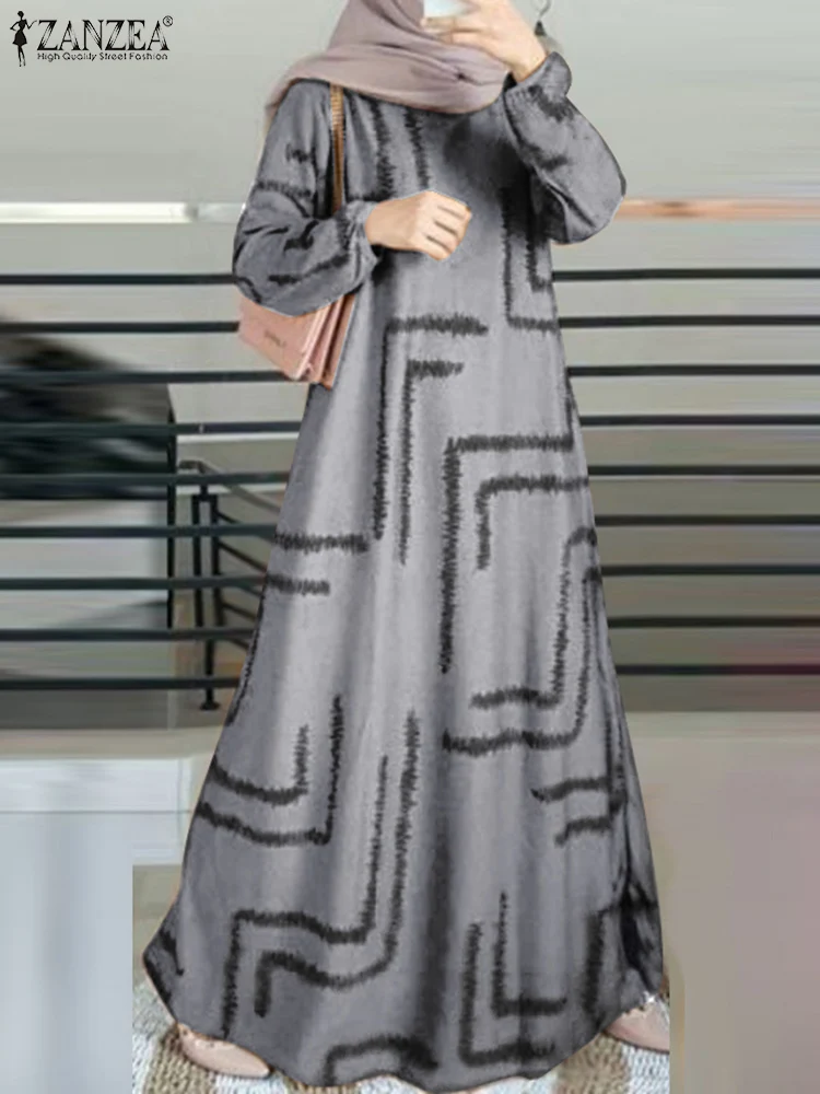 

Модное мусульманское платье ZANZEA с цветочным принтом, женское платье с длинным рукавом, Макси Сарафан, индейка, абайя, кафтан, изящный хиджаб, платья 2024