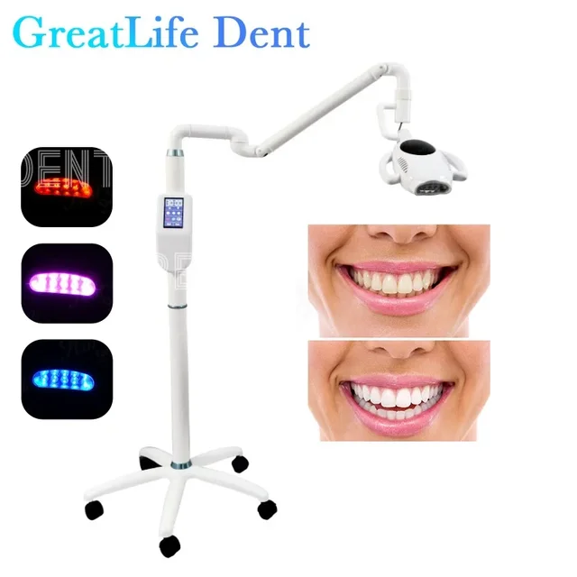 GreatLife 60W 10 Dental Touch Display Screen Teeth Whitening machine 3 colors moveable bleaching lamp floor standing with wheels