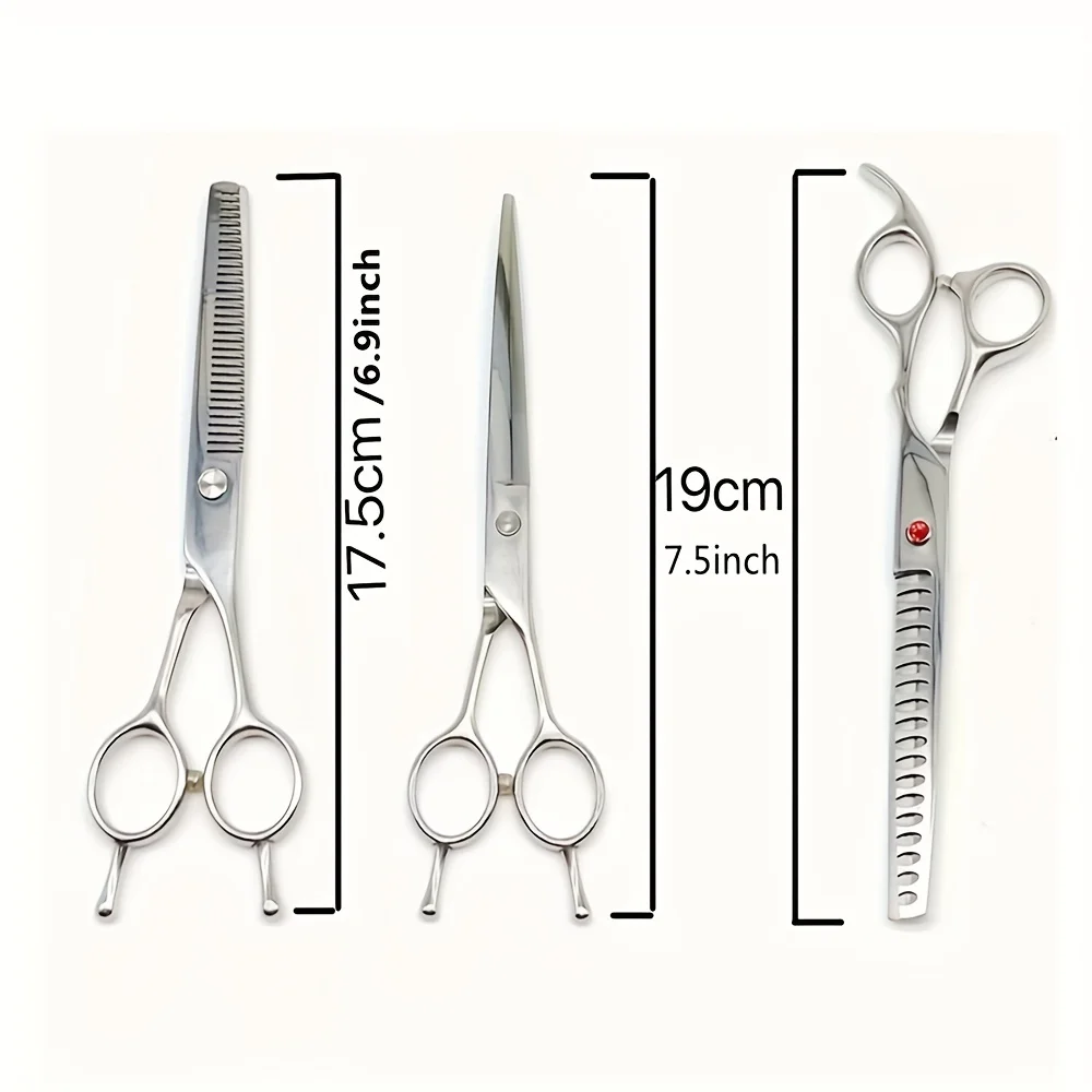 7.5-inch Professional Pet Grooming Scissors Set, Dog Scissors Straight Curved scissors Shark Scissors Kit (silver)
