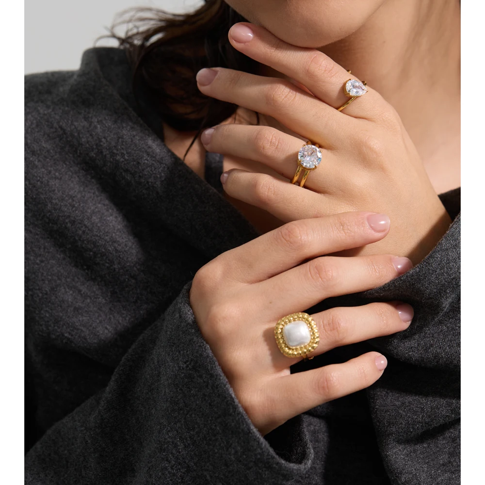 Yhpup 18K Gold PVD Plated Engagement Ring