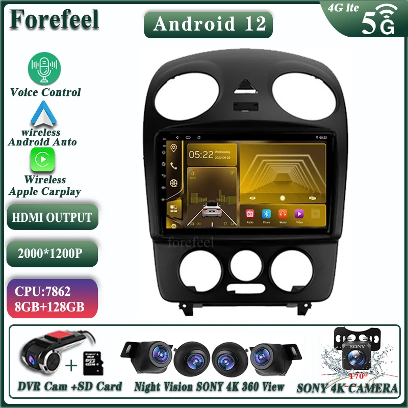 Per Volkswagen Beetle A4 2002 - 2011 Android 12 Multimedia Car Screen Tv Monitor Player Autoradio Navigazione Stereo Radio