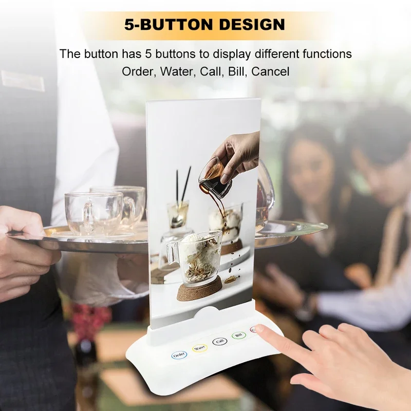 QWICALL 5 Pcs of Wireless Service Call Bells Buttons Transmitter Restaurant Cafe Bar Guest Service Calling Systems