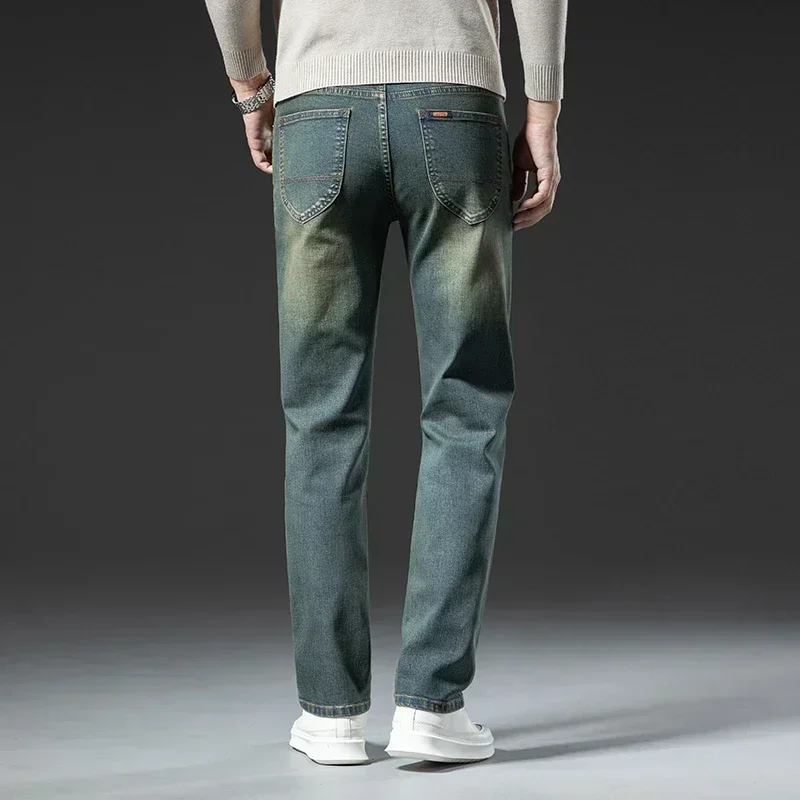 Early Autumn Brand Stretch Men Jeans Retro Slim Denim Trousers Fashion Casual Straight Blue Male Elastic Trousers