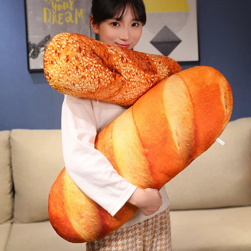 French Breakfast Food Plush Long Loaf Bread Pillow Butter Coarse Sesame Whole-wheat Ham Cushion Like Real Plushie Gift 4