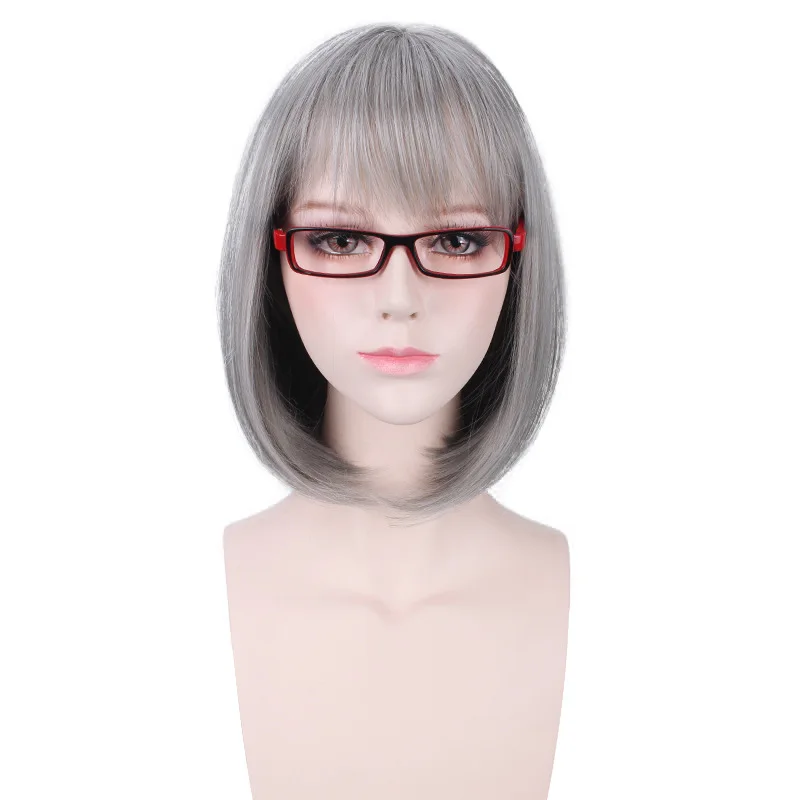 Grey Bob Cosplay Wig Short Anime Hair Synthetic Heat Resistant Fiber Party Costume Wigs Cartoon Accessorries