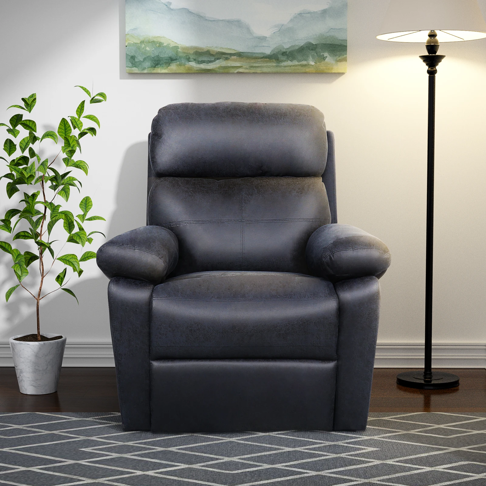 Recliner Padded Recliner-Seating Office Sofa Recliner-Manual Bedroom and Living Room Reclining Sofa Black/Blue[US-Stock] images - 6