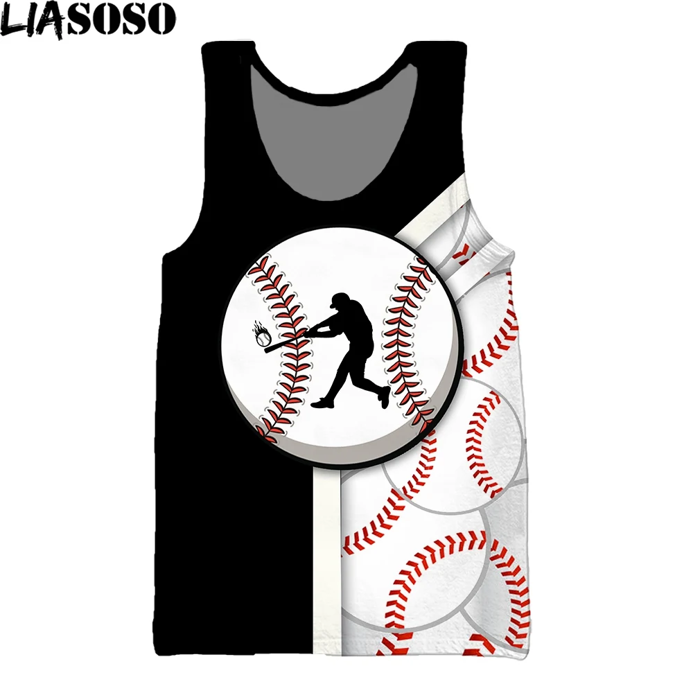 

LIASOSO 3D Print Summer Mens Sport Vests Softball Baseball Contrast Color Jersey Sleeveless Fitness Muscle Casual Loose Tank Top