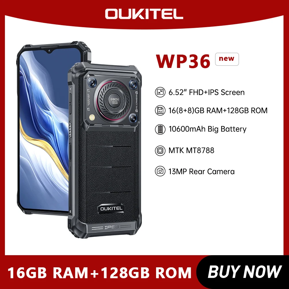Oukitel WP36頑丈なスマートフォン、10600mAh、6.52 