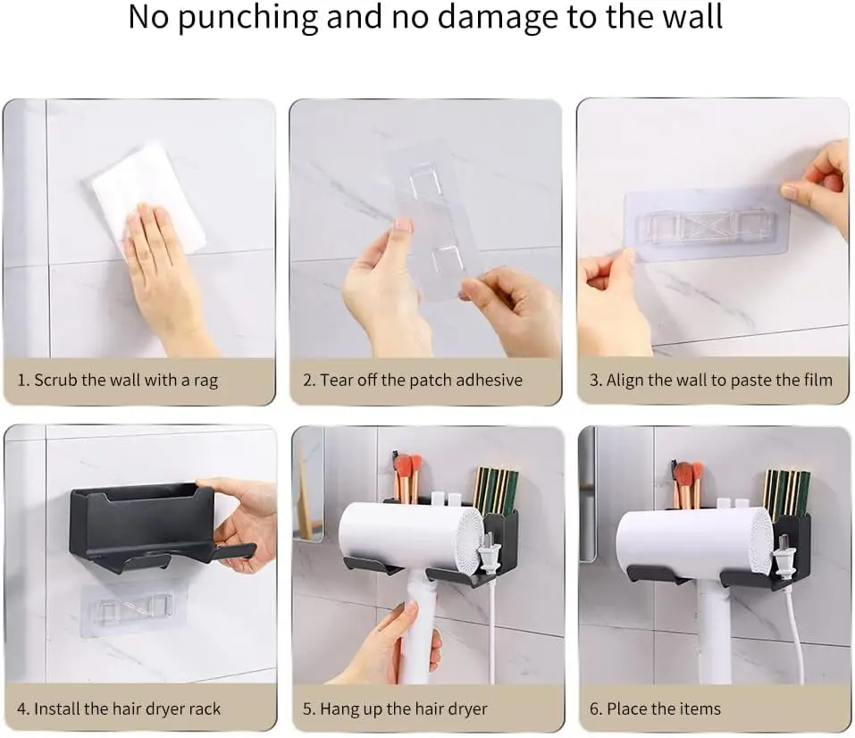 Hair Dryer Holder Hair Tool Organizer Wall Mounted Hair Dryer Hanging Rack Placement Rack Bathroom Multi-Functional Storage Rack 2