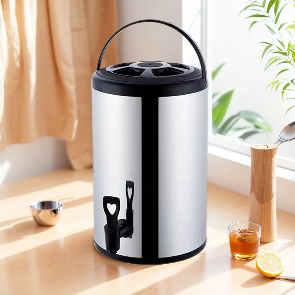 Stainless Steel Insulated Beverage Dispenser Double-Layer Container 6L/8L with Faucet for Thermal Insulation Milk Tea Juice Beer