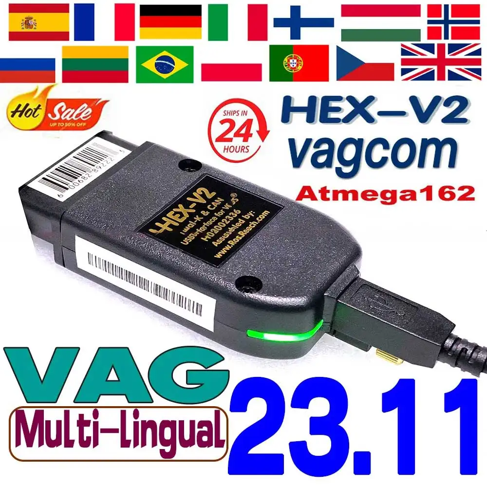 2024 Più Nuovo Vagcom 23.11 Vag Com Popolare Francais Vcds Hex V2 Per Vw Per Audi Skoda Seat Vag Francese Inglese Atmega162