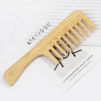 Peigne à cheveux en bois de bambou naturel, 1 pièce, antistatique, fourchette Afro pour femmes, peigne rond à dents larges, brosse à cheveux pour femmes 5