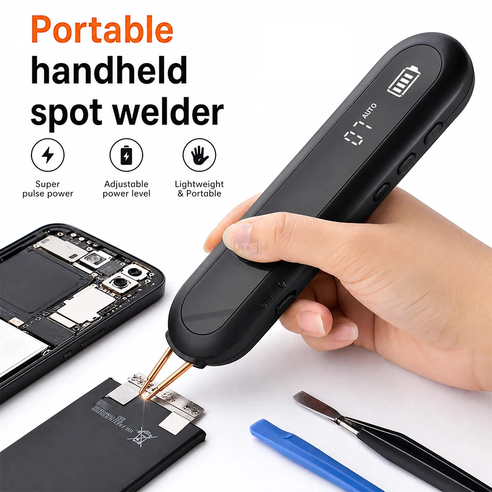 18650 배터리가 포함된 휴대용 스폿 용접기 키트, 12단계 전력 조절 가능, LED 조명 및 니켈 스트립 포함