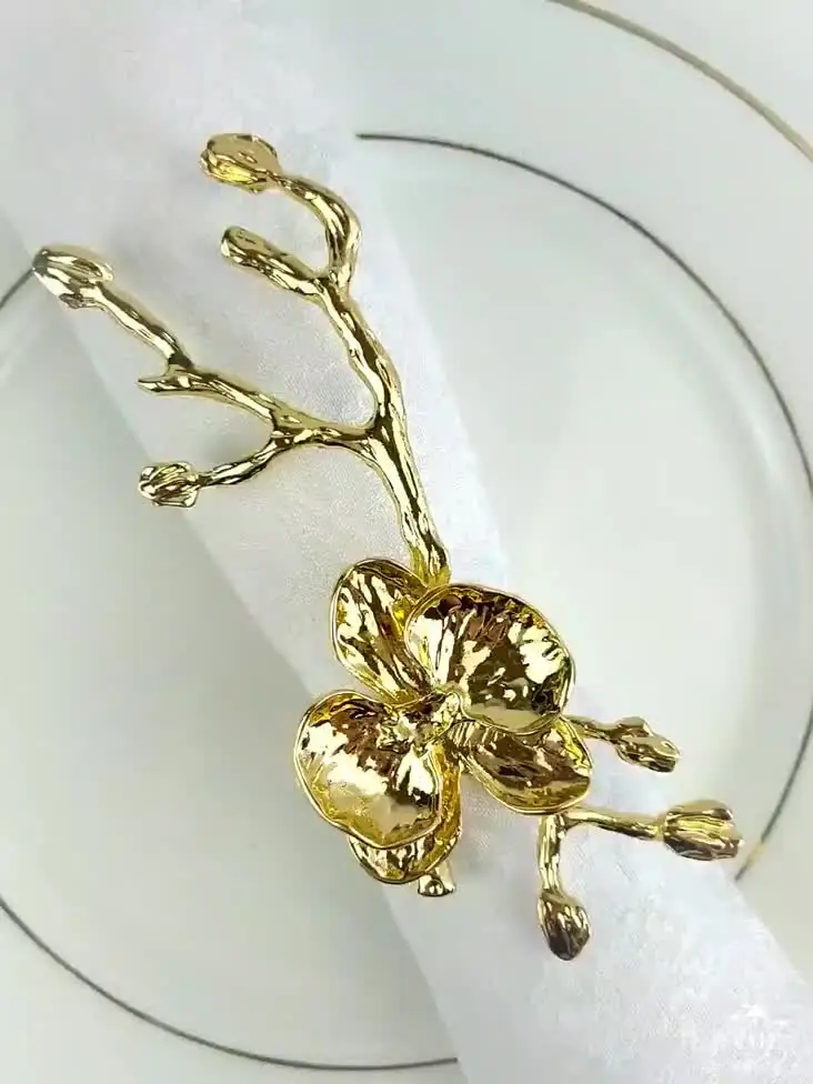Hotop 100 Portatovaglioli Dorati A Fiore Intagliato Con Strass, Per Matrimoni E Feste, Diametro 4,3 Cm