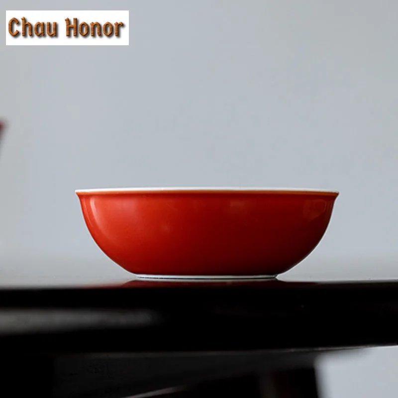 2PC/Set 40ml Pure Hand-painted Butterfly Love Flower Tea Cup Coral Red Ceramic Master Cup Household Kung Fu Pu'er Small Tea Bowl