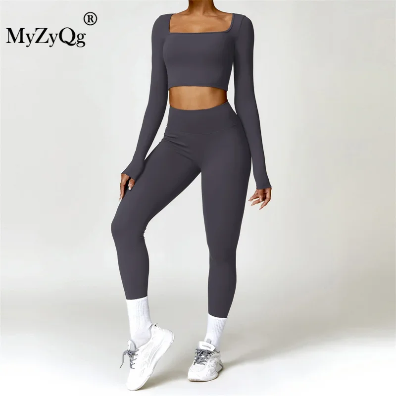 

MyZyQg Winter Women Two-piece Yoga Set Outdoor Running Quick Dry Sports Fitness Workout Pilate Long Sleeve Crop Top Pant Suit