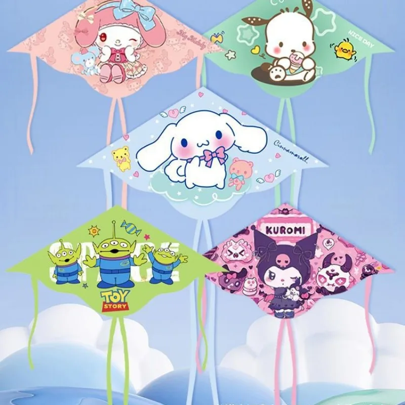 

2024 Sanrios Anime Kawaii My Melody Cinnamoroll Kuromi Kite Childrens New Cartoon Adult Spring Tour Handheld Outdoor Toy Gift