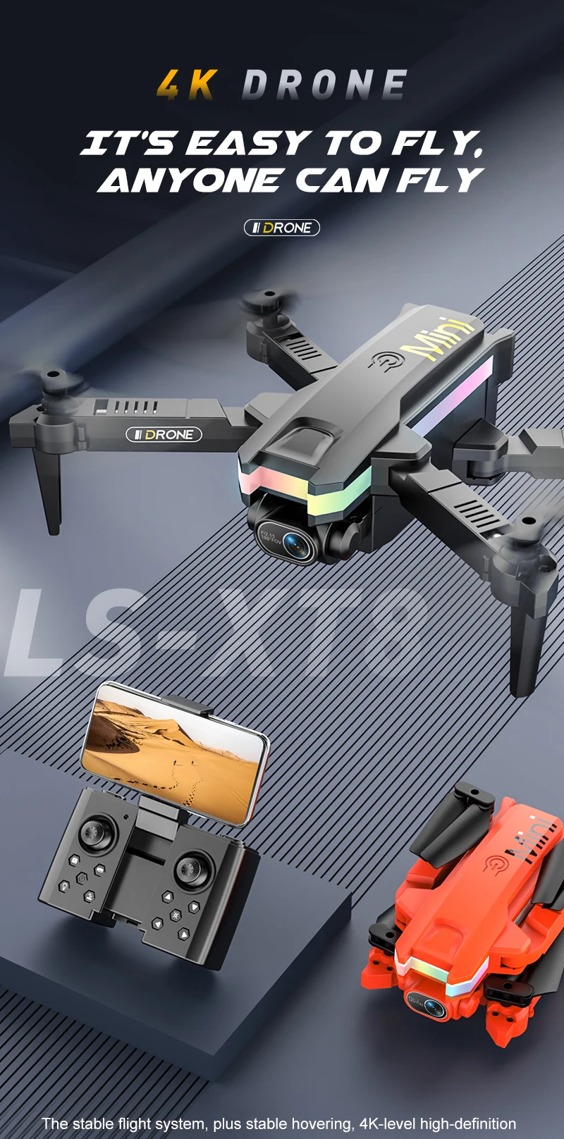 Mini Drone XT8 RC Drone 4KHD Pixel Drone WIFI FPV Air Pressure Fixed Height Colorful LED Light RC Quadcopter RC Toy Gift sony drone