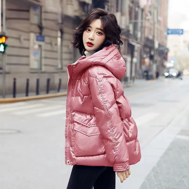 

2023 New Women's Winter Down Cotton Coat Korean Loose Hooded Warm Thick Cotton Padded Solid Fashion Parkas Coat Winter Jackets