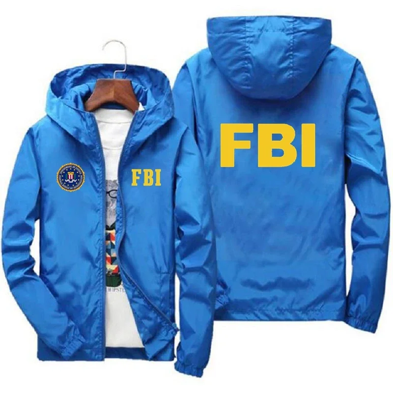 New Men's Jacket High Quality FBI Printed Outdoor Sports Jacket Spring Hooded Windproof Fashion Casual Brand Sports