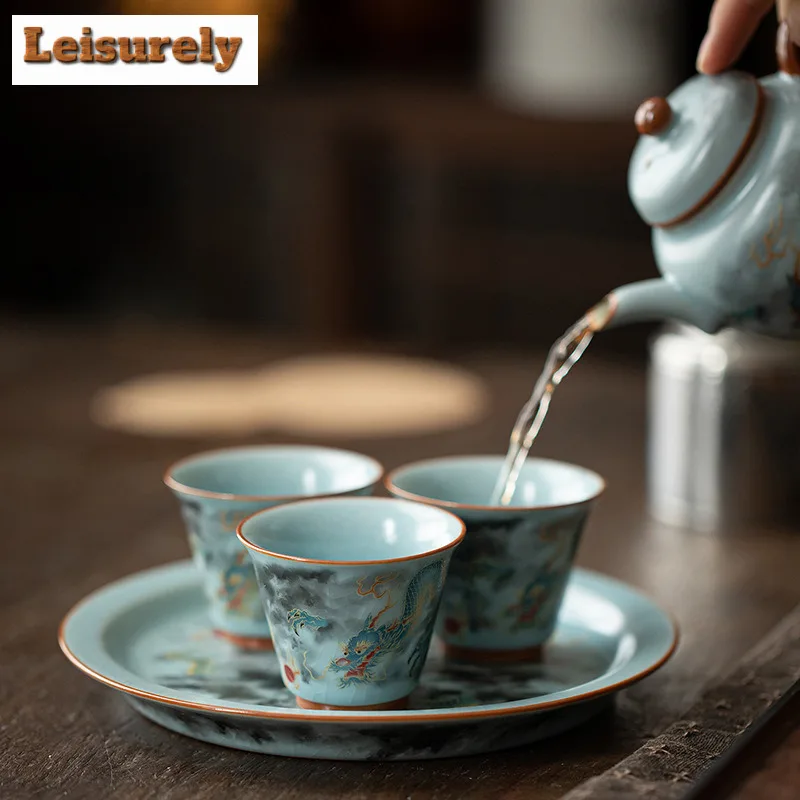 Ru Kiln Auspicious Dragon Teacup Aesthetic Tea Bowl Single Cups Tea-tasting Personal Cup Jianzhan Master Cups Chinese Tea Set