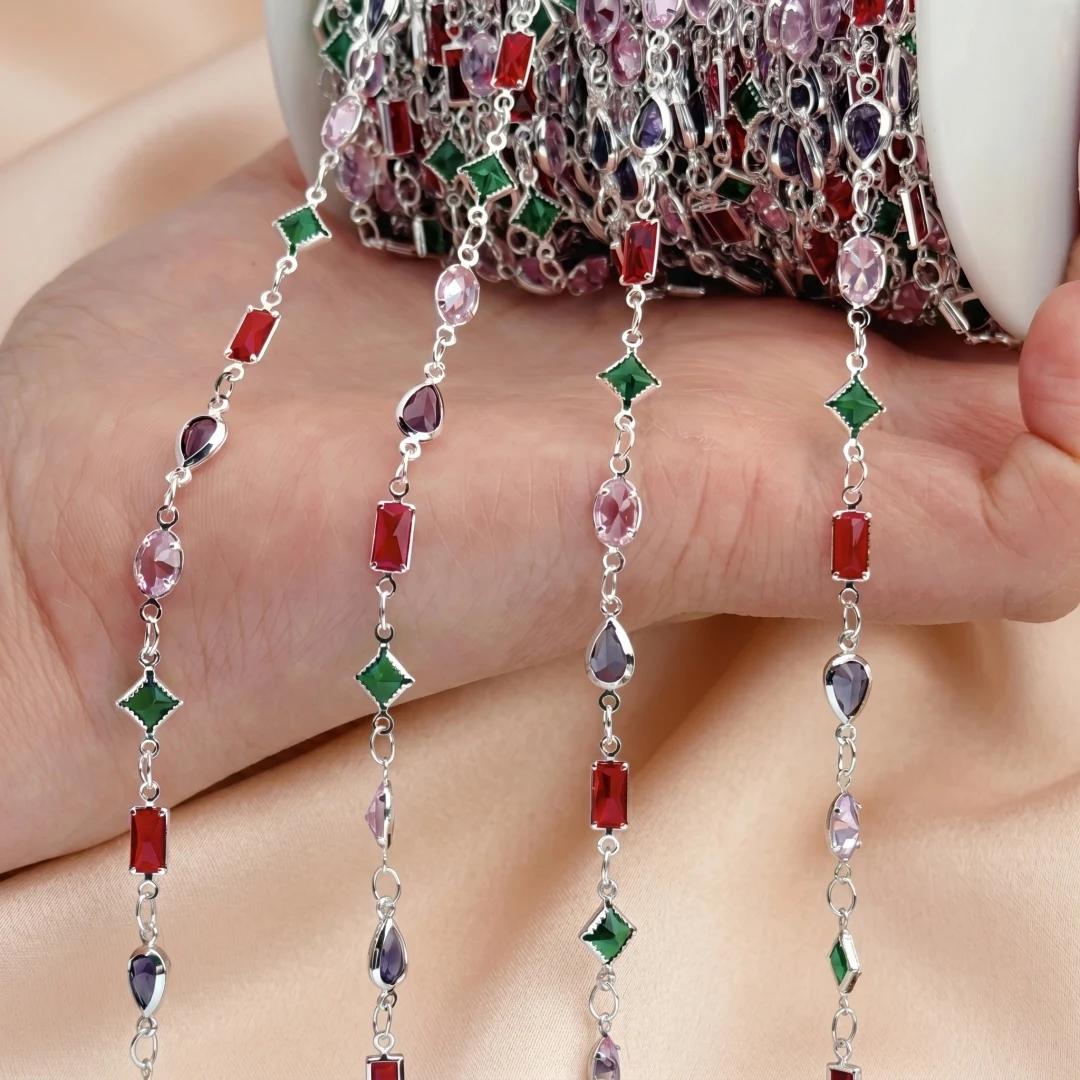 1 Meter unregelmäßige Zirkon-Kristallperlen, Charms-Kette, Kupferschmuckketten für die Herstellung von Halsketten, Armbändern, DIY-Komponenten, Zubehör – Detail 3