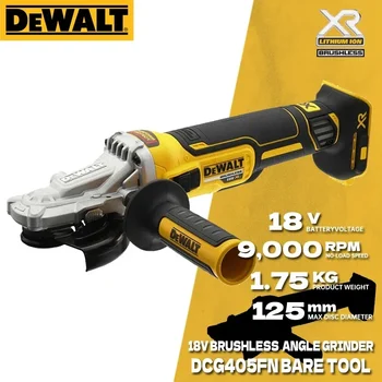 DEWALT 앵글 그라인더 브러시리스 모터, 무선 절단기, 충전식 핸드헬드 연마기, DCG405FN, 18V, 125mm