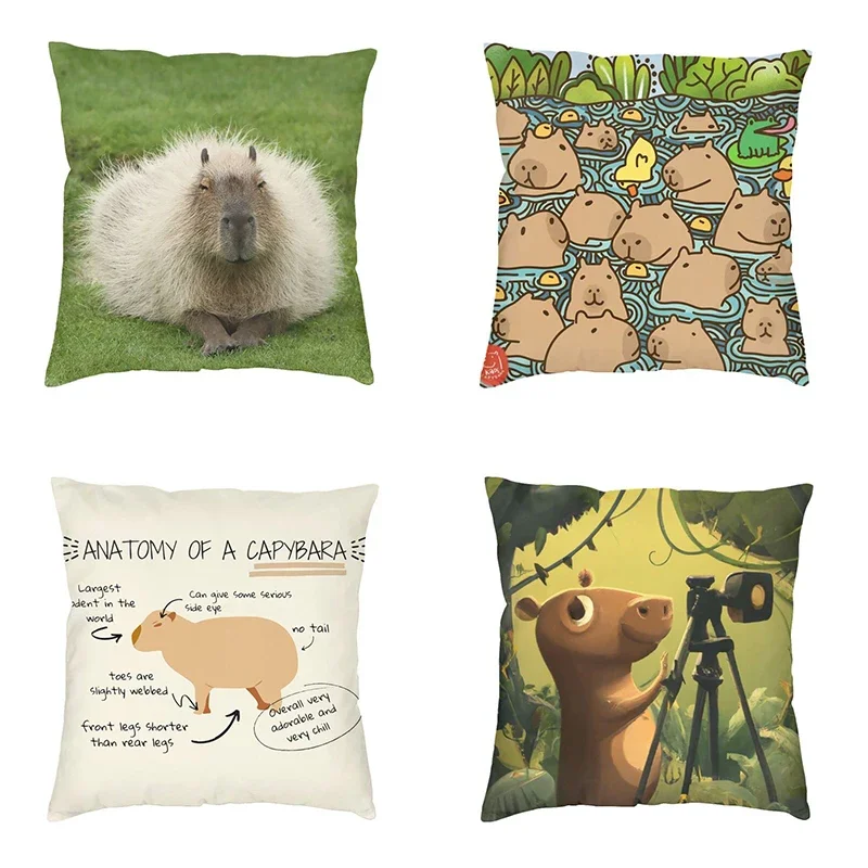 

Capybara Try Eating Cushion Cover Nordic Pillow for Car Sofa Printed