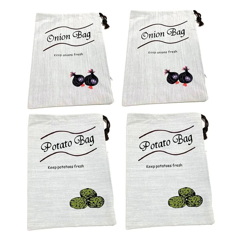 

4PCS Potato Storage For Pantry I Potato And Onion Storage Bags With Side Zipper Farmhouse Onion Bag With Liner 35X26cm