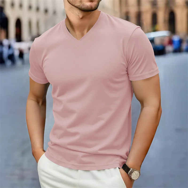 2025 Neue Herren Casual Mode Einfaches V-Ausschnitt Kurzarm-T-Shirt Sommer Bequemes Atmungsaktives Vielseitiges Oberteil – Detail 9