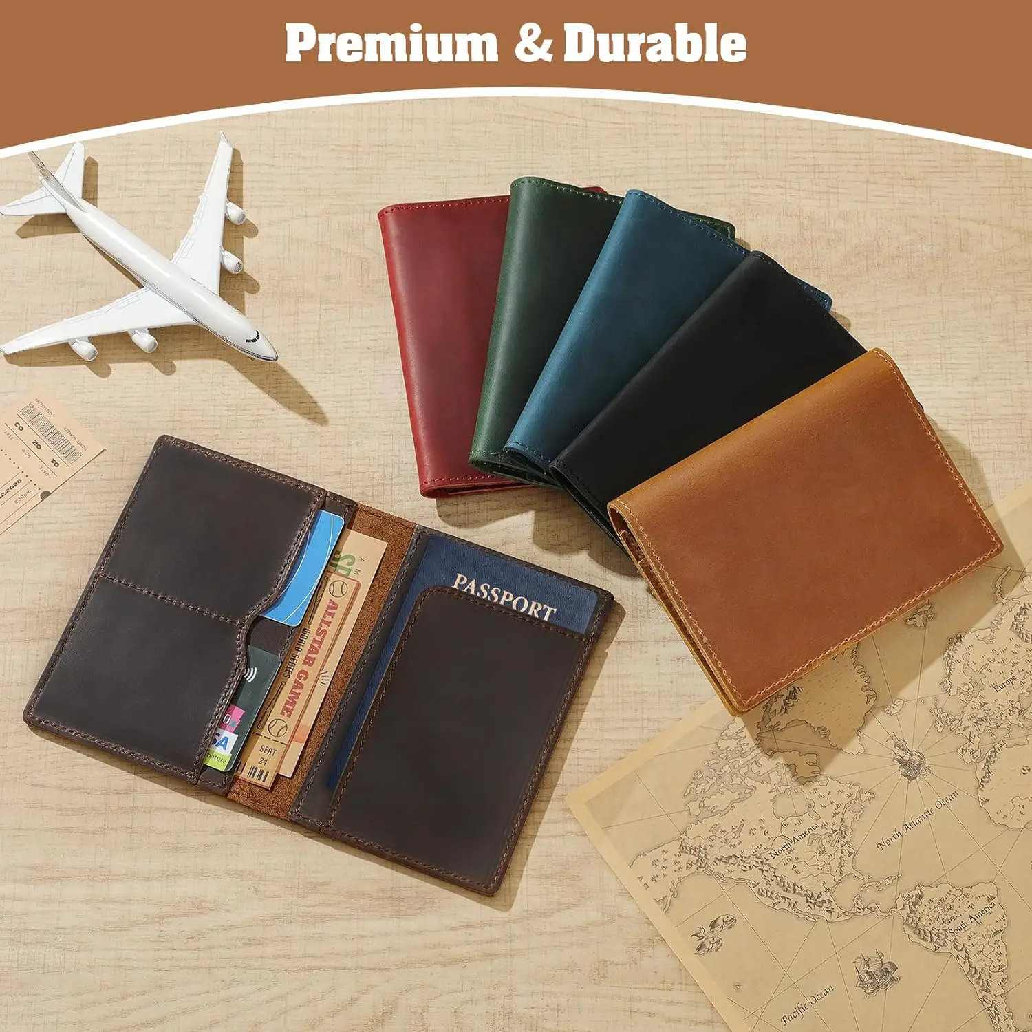 AIGUONIU Custodia per passaporto in pelle Custodia per portafoglio da viaggio per uomo e donna Protezione per organizer per documenti da viaggio in pelle - immagine 6