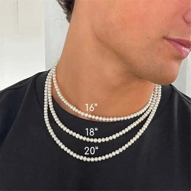 Pearl Necklace Men Simple Handmade Strand Bead Necklace 2026 New Trendy Men Jewelry for Women Girls Wedding Banquet Necklaces