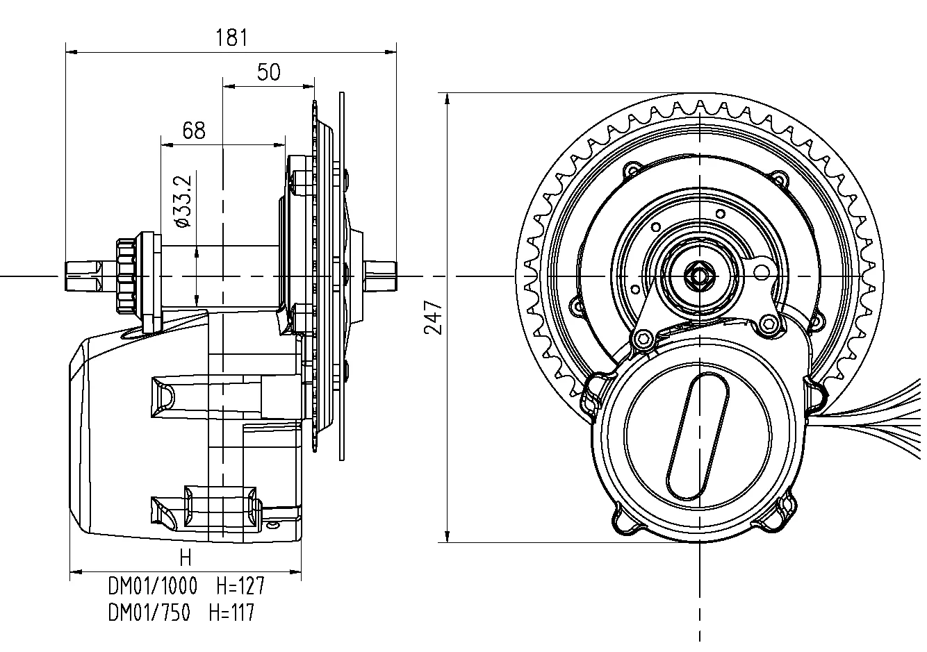 Description Picture 2 of itemToSeven DM01 1000W Electric Bike Mid Drive Motor with Torque Sensing