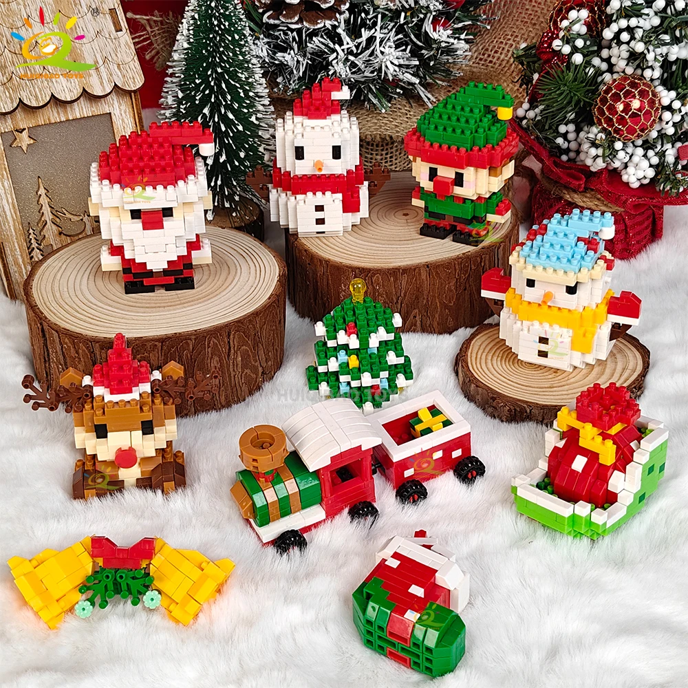 Huiqibao Kerstboom Trein Santa Claus Model Micro Bouwstenen Elanden ...