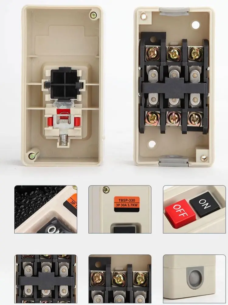 TIOYW Interrupteur à Bouton De Contrôle D'alimentation Triphasé Verrouillage Moteur Bouton De Démarrage Interrupteur BS211B BS216 BS230 10 A 380 V Start Stop ON-OFF (couleur : BS216B