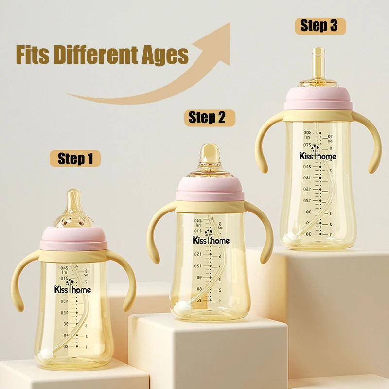 3 in 1 Anti Colic Baby Bottle 240/330ml Wide Caliber Baby Feeding Bottles Leakproof Gravity Ball Straw Infant Water Bottle