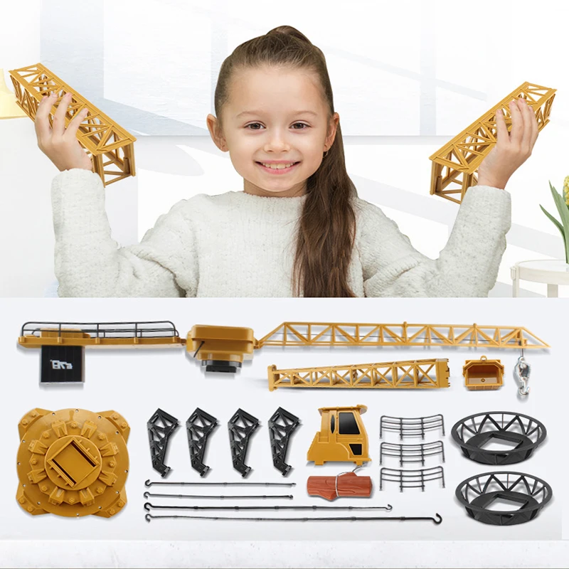 2.4G 6CH 128CM Remote Control Excavator Tower Crane 680 Rotation Lift Model With Light Sound  RC Engineering Toy For Kid Gift 3