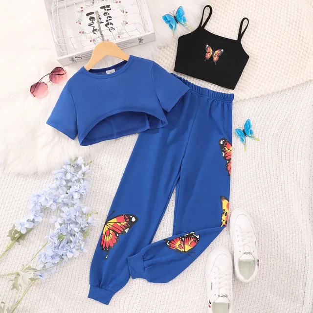 KP 2024 女の子　120 2024 Kids Girls Clothing Set Summer Short Sleeve 3 Pcs Set