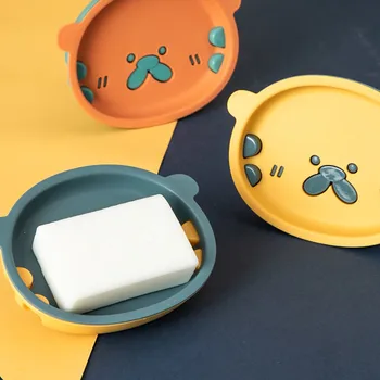 욕실 싱크대 욕조용 더블 레이어 플라스틱 비누 홀더, 어린이용 귀여운 비누 접시, 호랑이