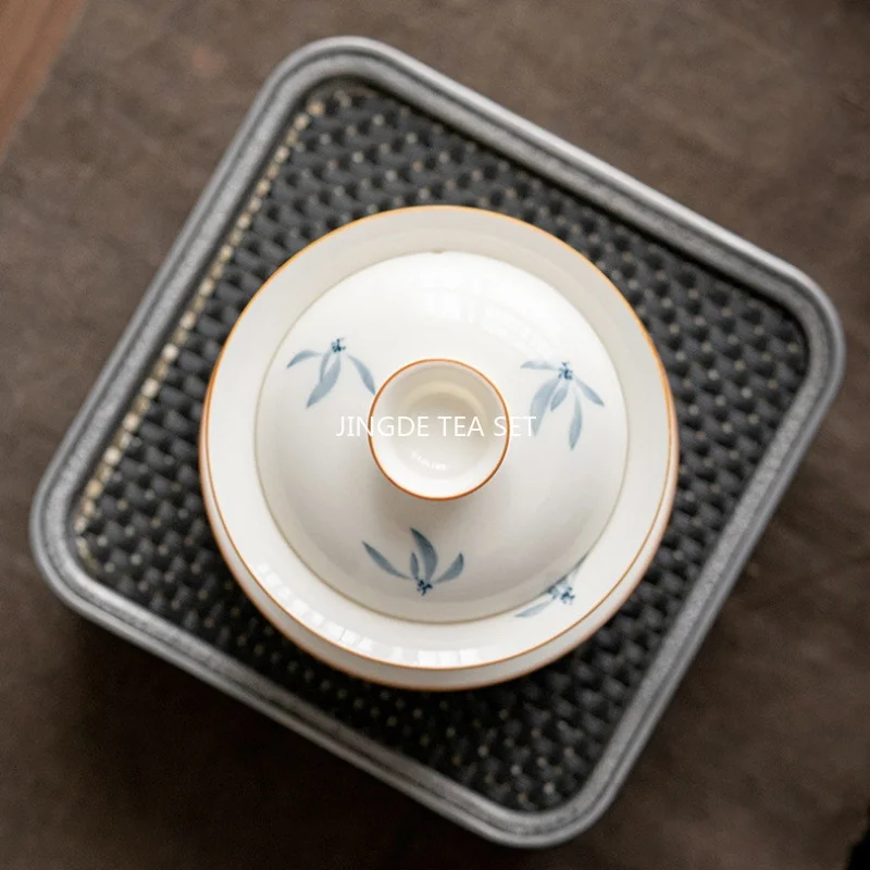 150ml Chinese Hand Painted Ceramic Tea Tureen Teacup Travel Portable Gaiwan Handmade Porcelain Tea Bowl with Saucer Home Set