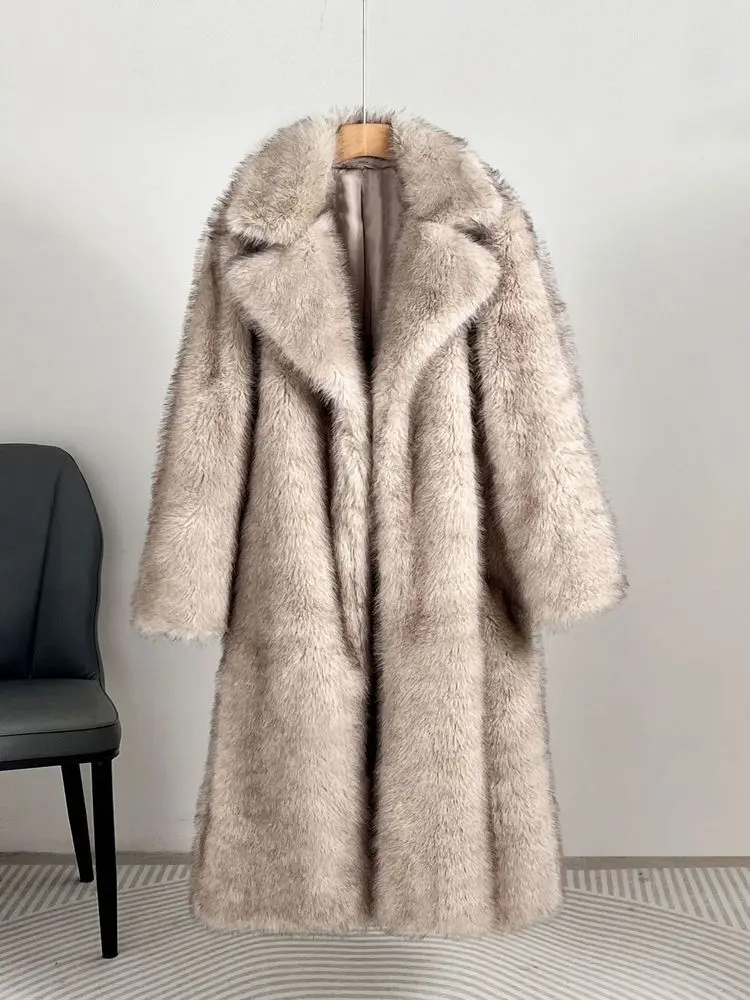 UCXQ Fashion Faux Fur Coat European Style Lapel All Match Covered Button Loose Casual Long Women's Coats 2025 New Winter 23C2945 5