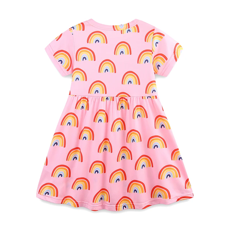 2025 Summer New Kids Clothes Baby Girls Children's Clothing Sleeves Cartoon Rainbows Dresses 2-7 Years
